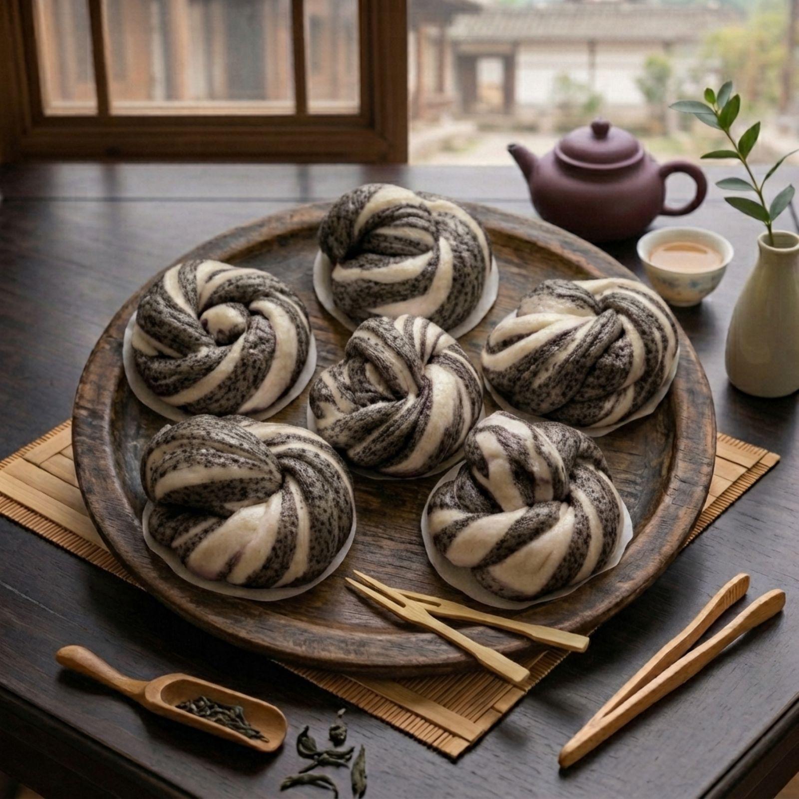 黑芝麻馒头 — Black Sesame Steamed Buns
